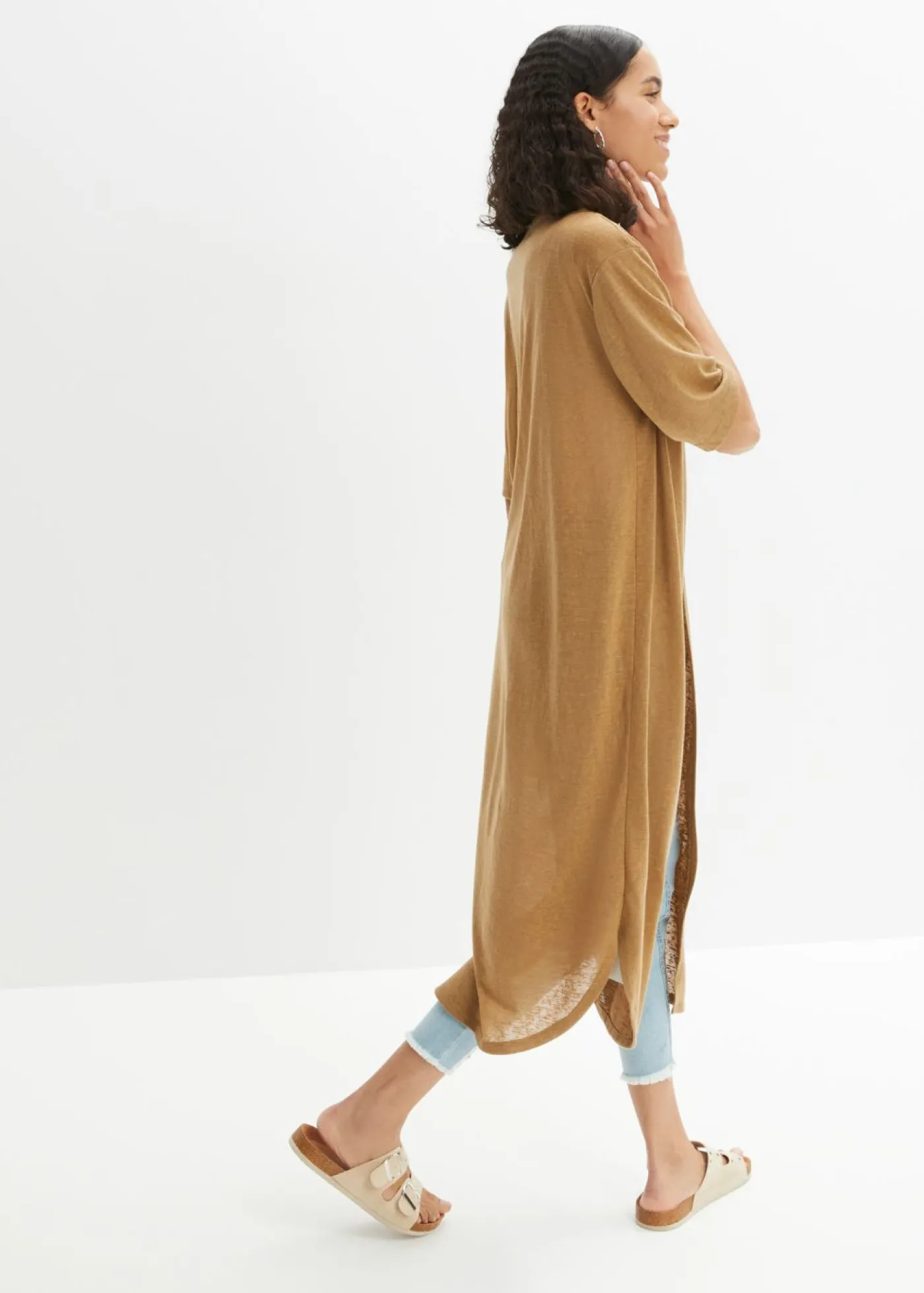 bonprix bonprix Abrigo de punto con aspecto de lino Beige Discount