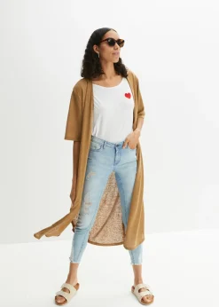 bonprix bonprix Abrigo de punto con aspecto de lino Beige Discount