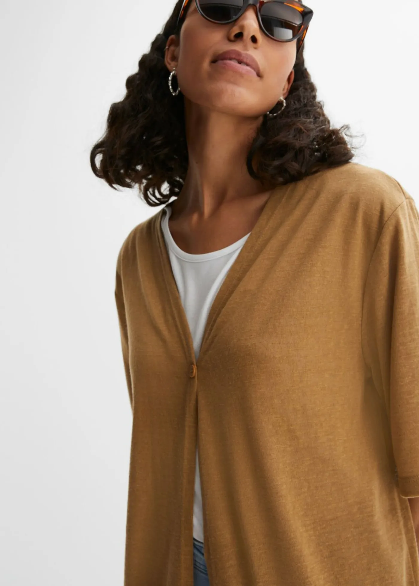 bonprix bonprix Abrigo de punto con aspecto de lino Beige Discount