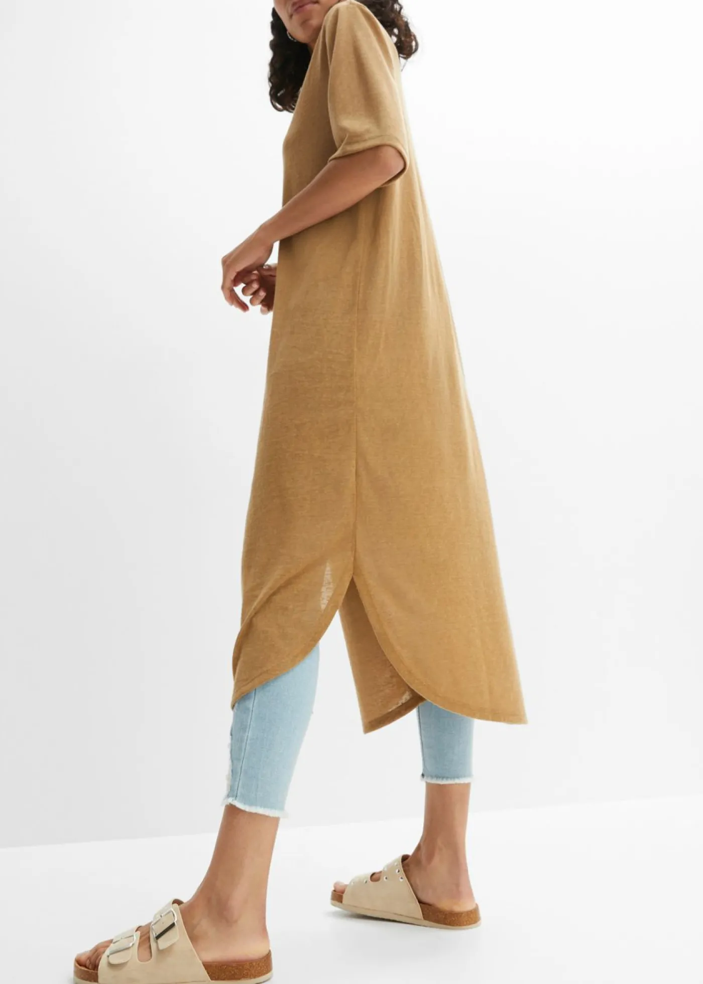 bonprix bonprix Abrigo de punto con aspecto de lino Beige Discount