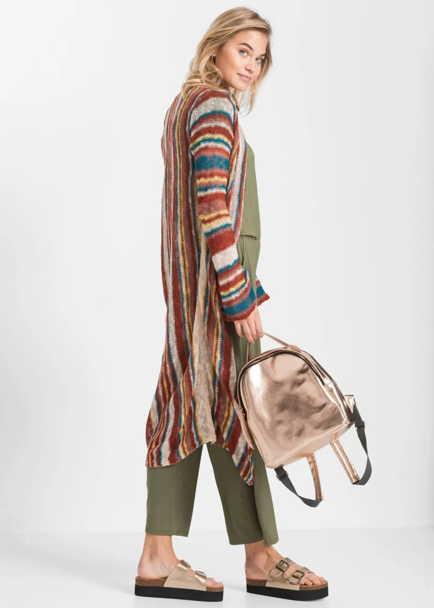 bonprix bonprix Abrigo de punto con rayas Rayas multicolor Sale