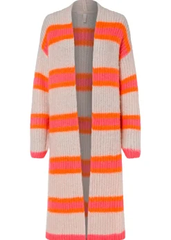 bonprix bonprix Abrigo de punto oversize blanco empolvado/rosa caliente/naranja fosforito rayas horizontales Best