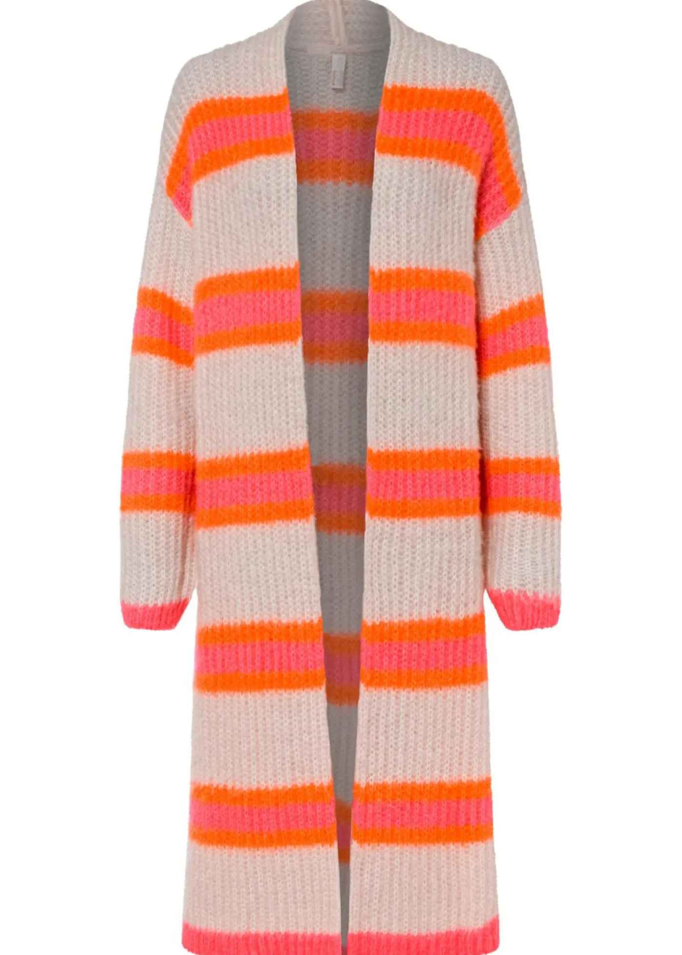 bonprix bonprix Abrigo de punto oversize blanco empolvado/rosa caliente/naranja fosforito rayas horizontales Best