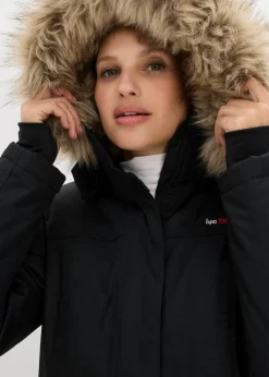 bonprix bonprix Abrigo funcional cálido impermeable para exteriores con pelo sintético Negro New