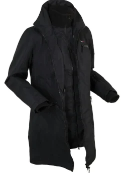 bonprix bonprix Abrigo funcional de entretiempo con capucha, aspecto 2 en 1, impermeable Negro Clearance