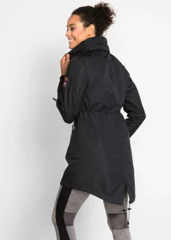 bonprix bonprix Abrigo funcional de entretiempo con capucha, aspecto 2 en 1, impermeable Negro Clearance