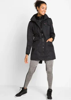 bonprix bonprix Abrigo funcional de entretiempo con capucha, aspecto 2 en 1, impermeable Negro Clearance