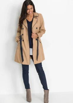bonprix bonprix Abrigo gabardina de doble botonadura Camel mate Discount