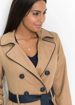 bonprix bonprix Abrigo gabardina de doble botonadura Camel mate Discount