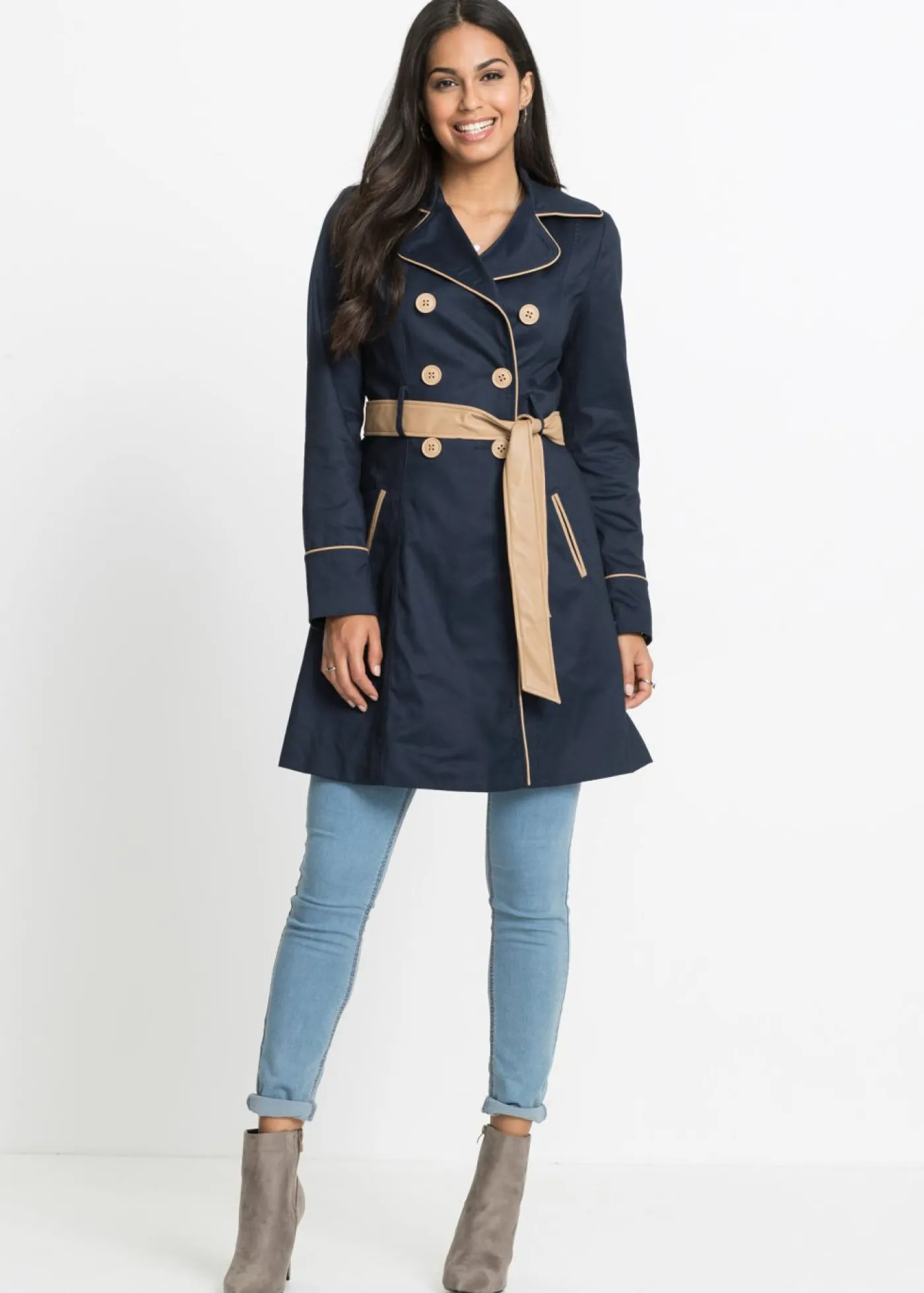 bonprix bonprix Abrigo gabardina de doble botonadura Azul marino Clearance