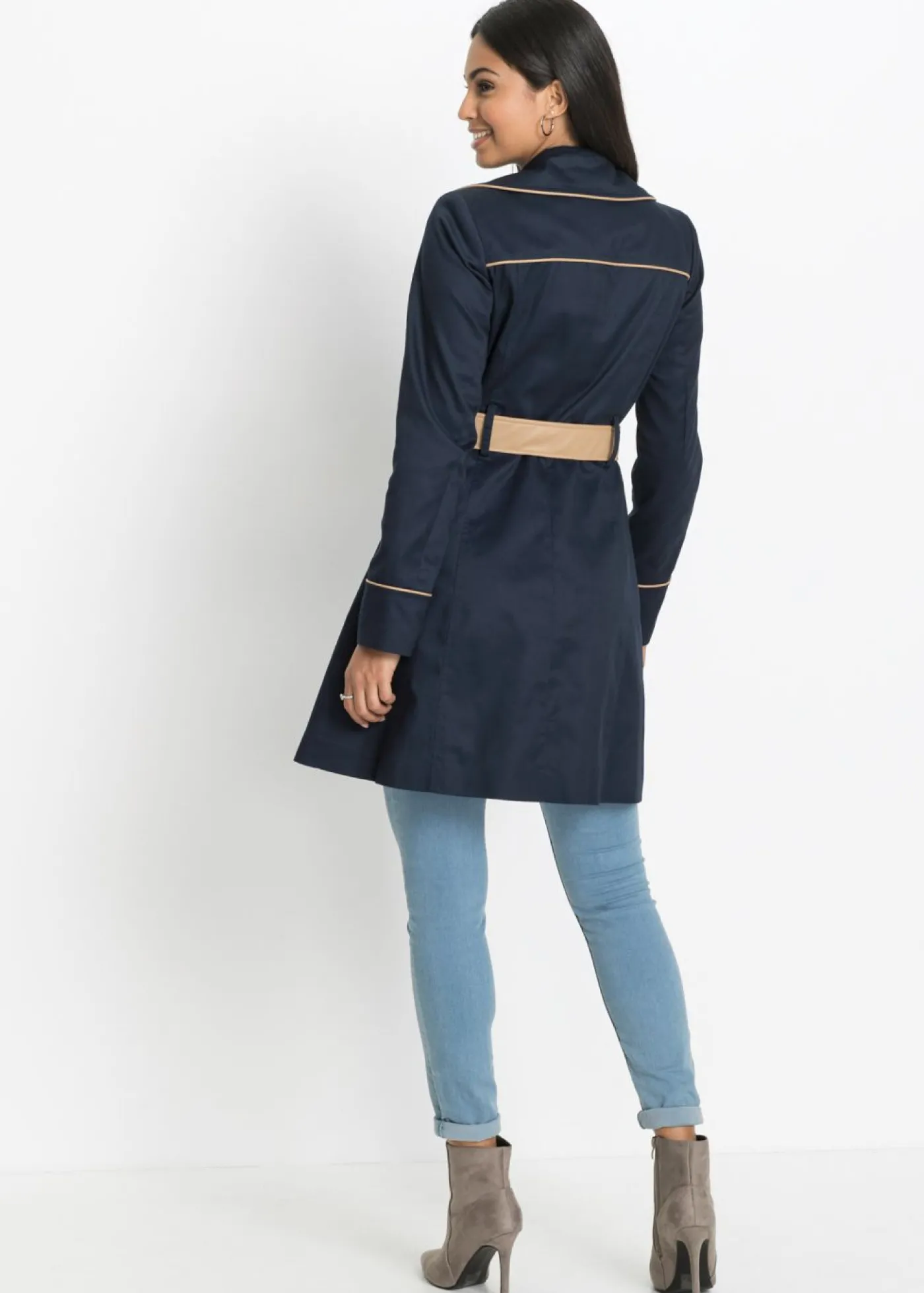 bonprix bonprix Abrigo gabardina de doble botonadura Azul marino Clearance