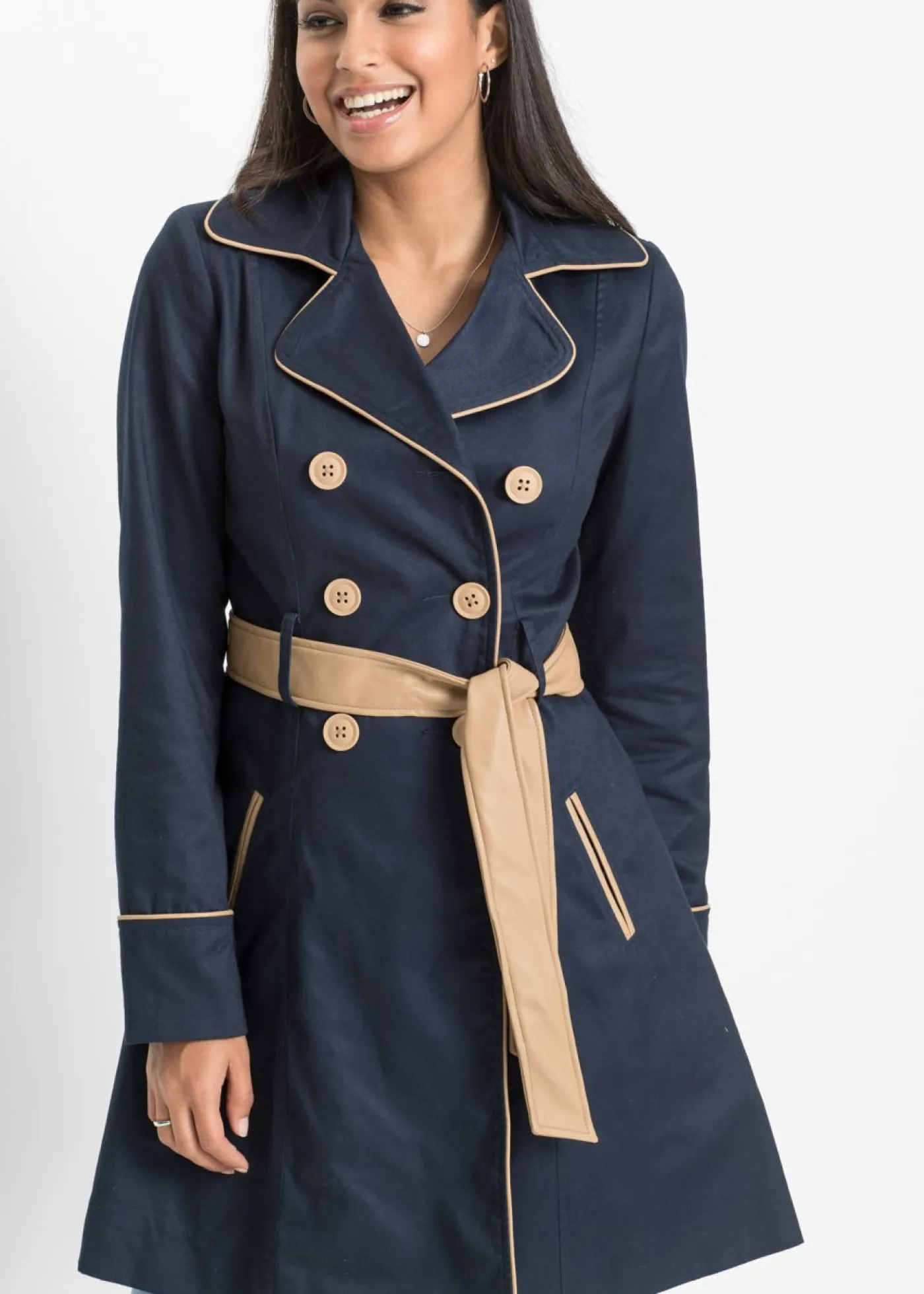 bonprix bonprix Abrigo gabardina de doble botonadura Azul marino Clearance