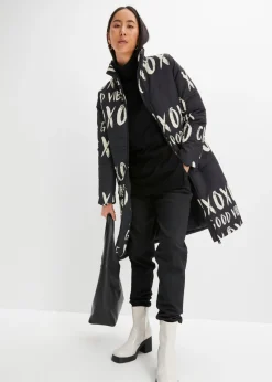 bonprix bonprix Abrigo guateado Negro-crudo estampado New