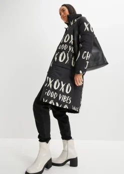 bonprix bonprix Abrigo guateado Negro-crudo estampado New