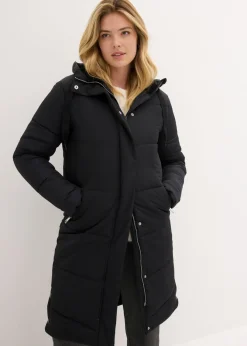 bonprix bonprix Abrigo guateado con forro polar en la capucha Negro New
