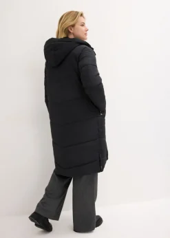bonprix bonprix Abrigo guateado con forro polar en la capucha Negro New