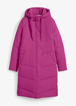 bonprix bonprix Abrigo guateado con forro polar en la capucha Fucsia oscuro Clearance