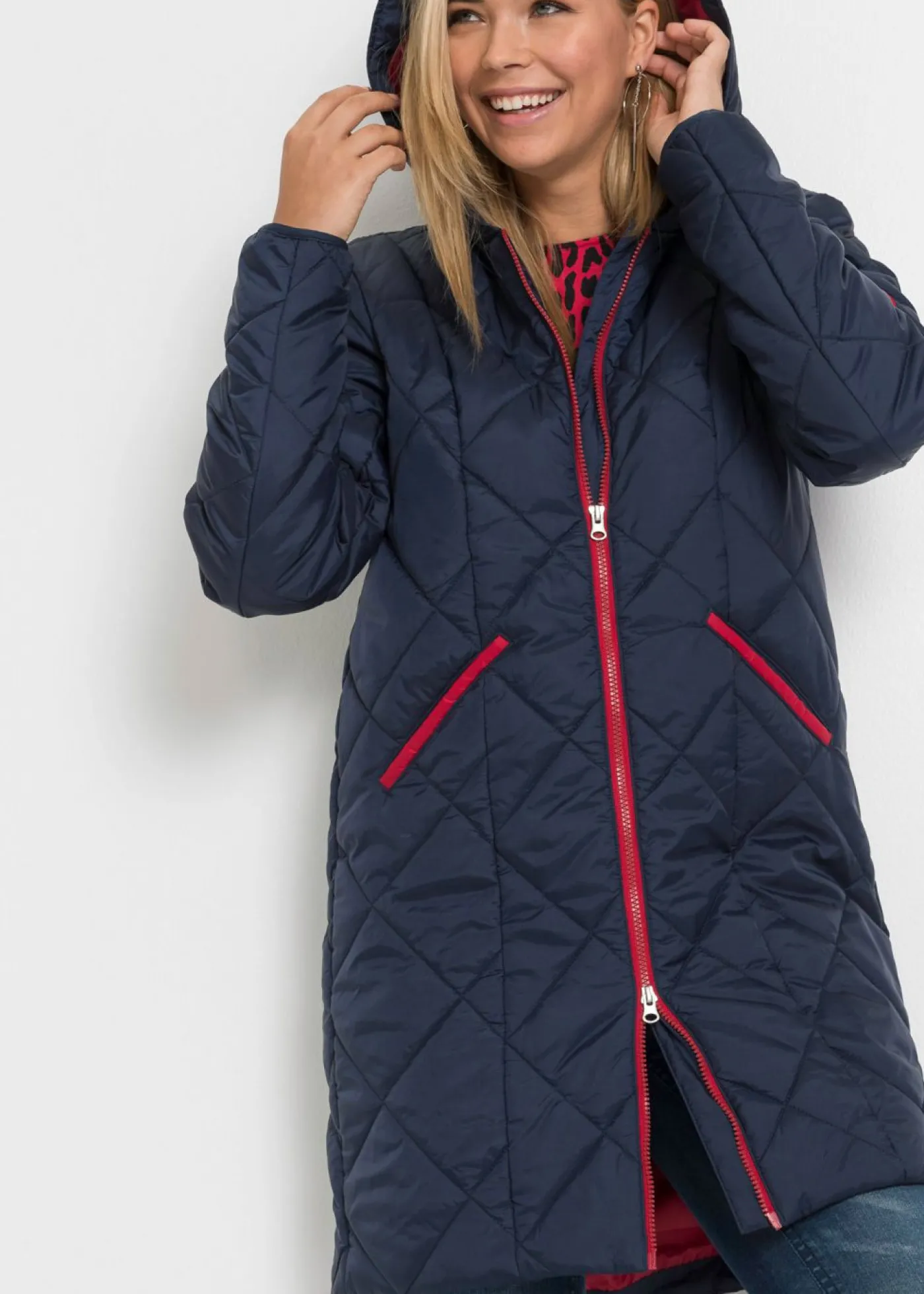 bonprix bonprix Abrigo guateado en dos colores Azul marino-rojo oscuro Best