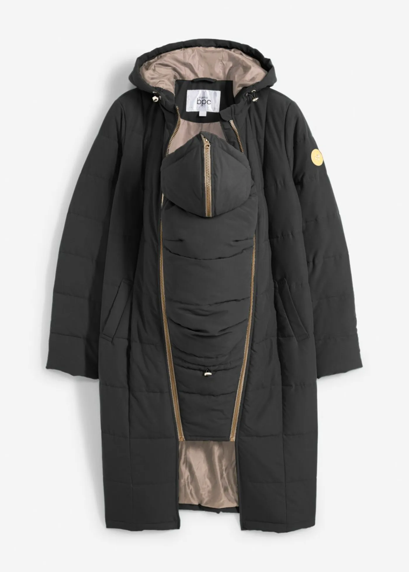 bonprix bonprix Abrigo guateado premamá de porteo 3 en 1 con poliéster reciclado Negro + marrón grisáceo Outlet