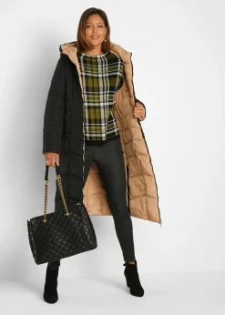 bonprix bonprix Abrigo guateado reversible Negro-capuchino Best