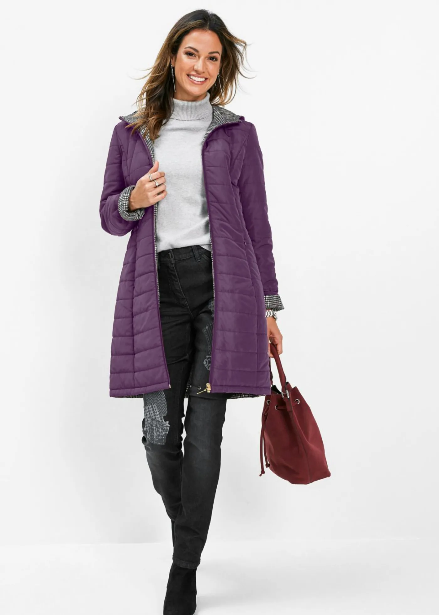 bonprix bonprix Abrigo guateado reversible Lila oscuro Discount