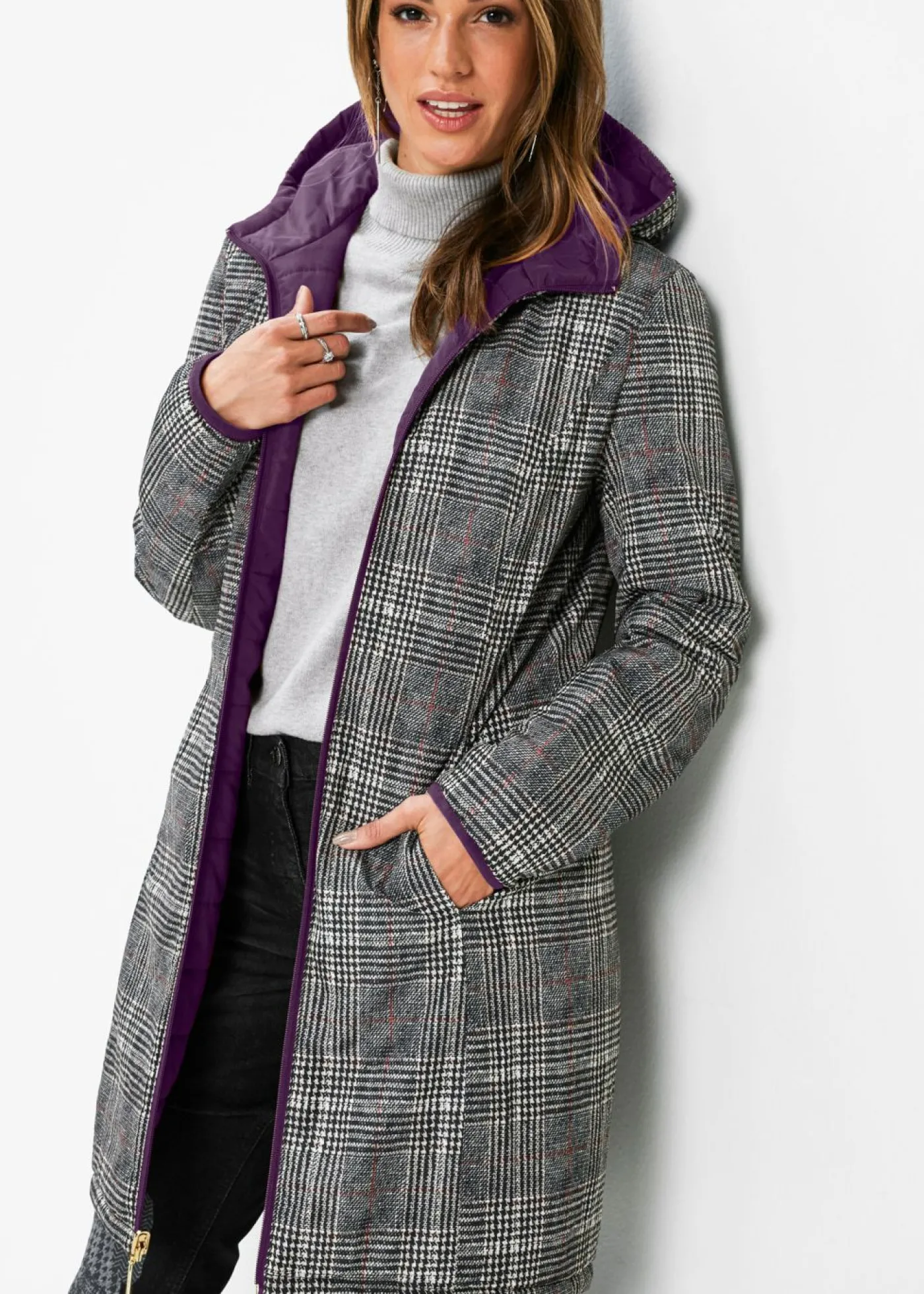 bonprix bonprix Abrigo guateado reversible Lila oscuro Discount
