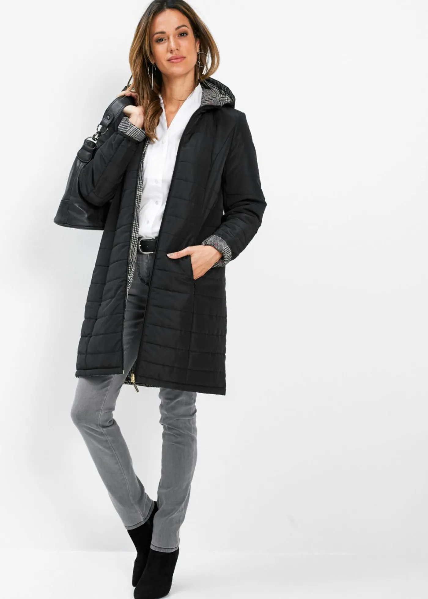 bonprix bonprix Abrigo guateado reversible Negro Clearance