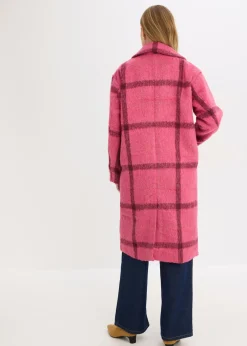 bonprix bonprix Abrigo holgado con aspecto de lana rosa caliente-burdeos a cuadros Sale