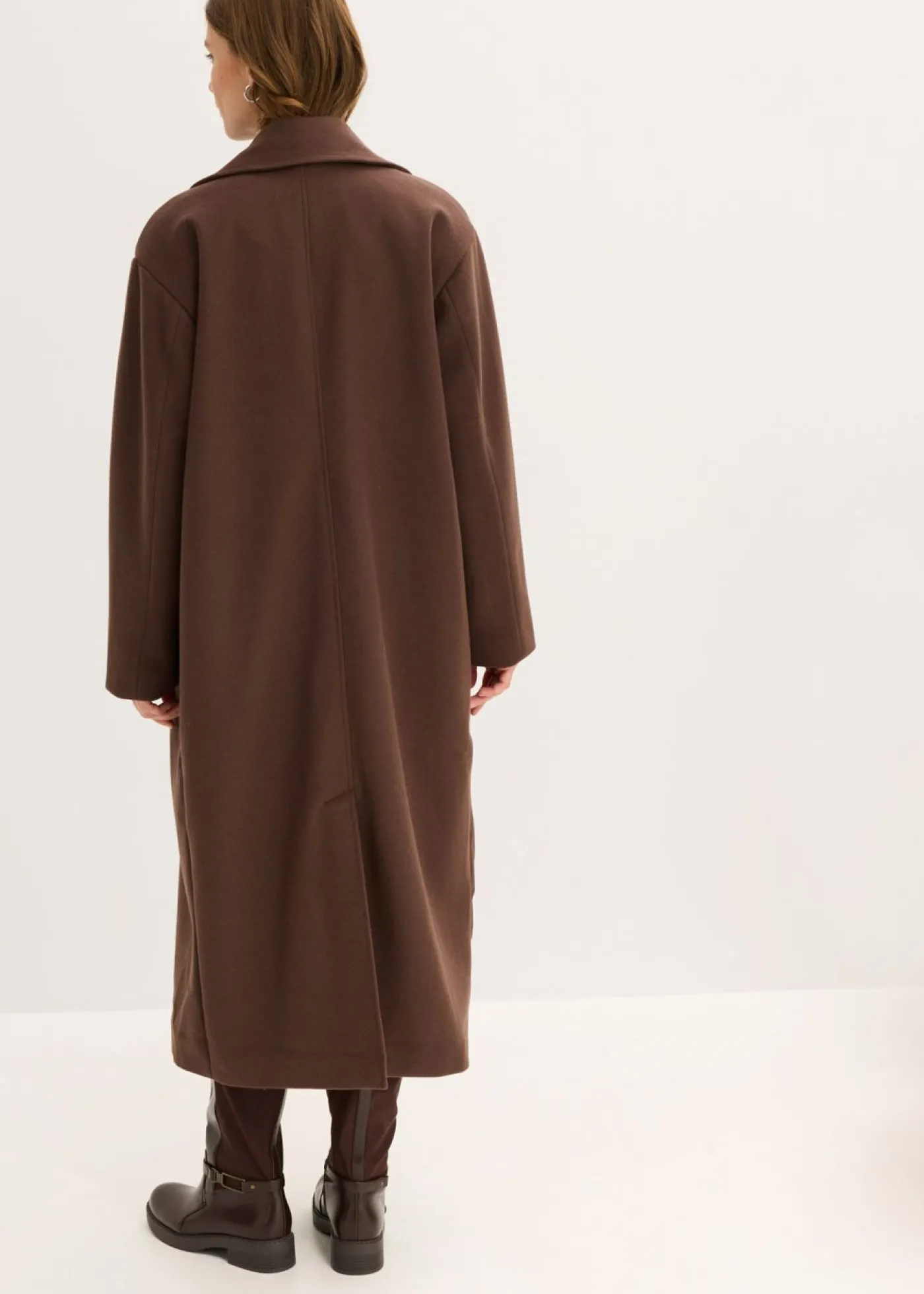bonprix bonprix Abrigo holgado con aspecto de lana Marrón oscuro Sale