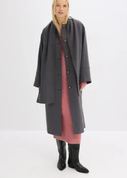 bonprix bonprix Abrigo holgado con dos bolsillos cosidos gris + pizarra Outlet