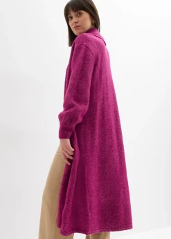 bonprix bonprix Abrigo largo de punto con acabado hairy Fucsia oscuro Online