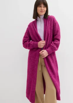 bonprix bonprix Abrigo largo de punto con acabado hairy Fucsia oscuro Online