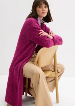 bonprix bonprix Abrigo largo de punto con acabado hairy Fucsia oscuro Online