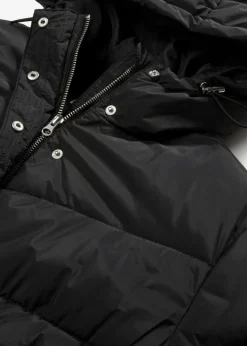 bonprix bonprix Abrigo largo guateado con capucha Negro Discount