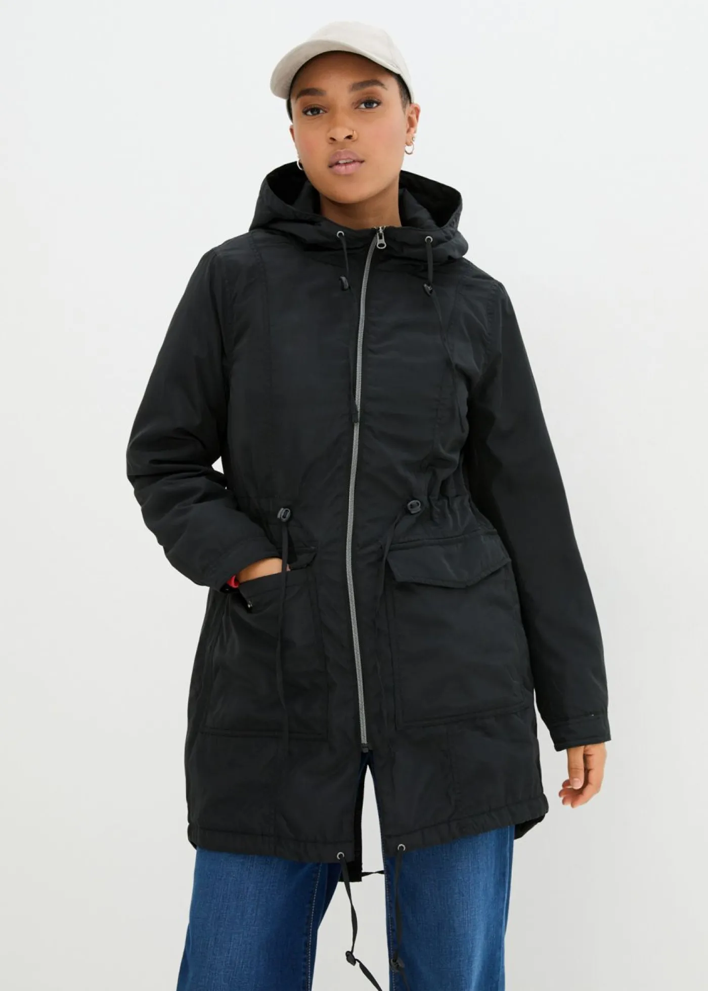 bonprix bonprix Abrigo ligeramente acolchado con cordón Negro Best