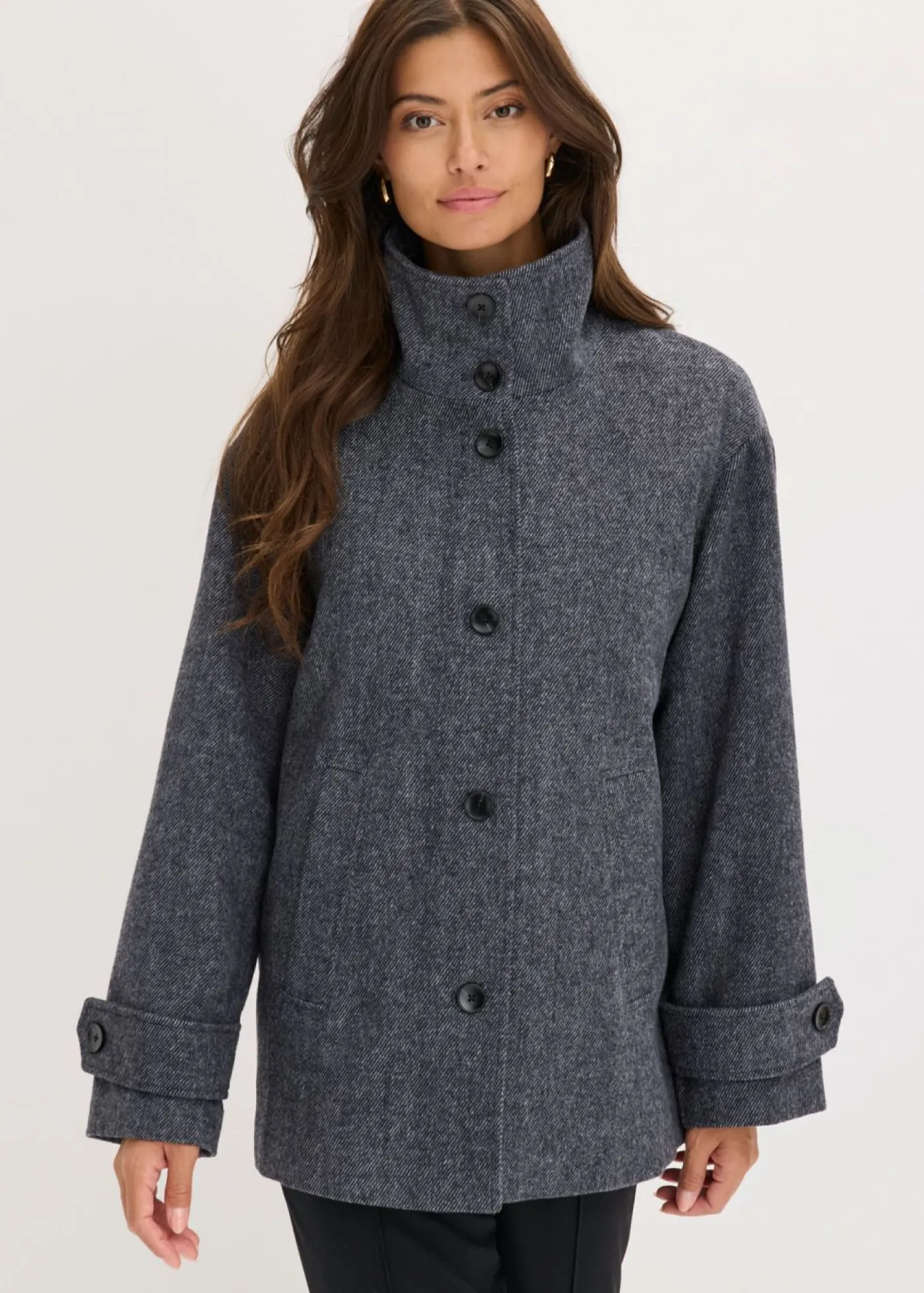 bonprix bonprix Abrigo marinero largo con aspecto de lana pizarra moteado Sale