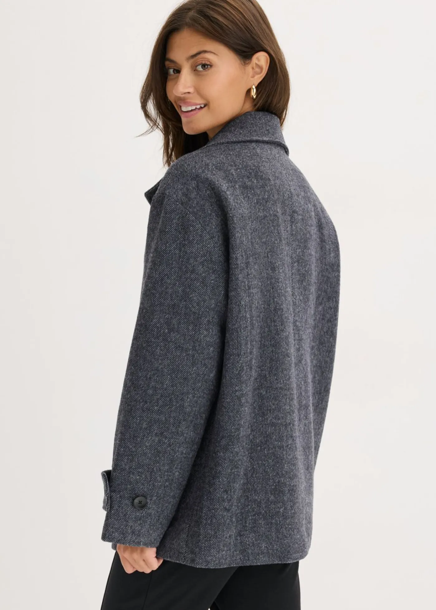 bonprix bonprix Abrigo marinero largo con aspecto de lana pizarra moteado Sale
