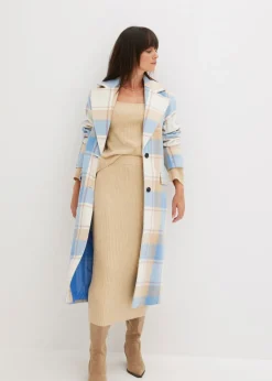 bonprix bonprix Abrigo oversize con look de lana azul brillante-blanco lana-café con leche-rosa palo a cuadros Sale