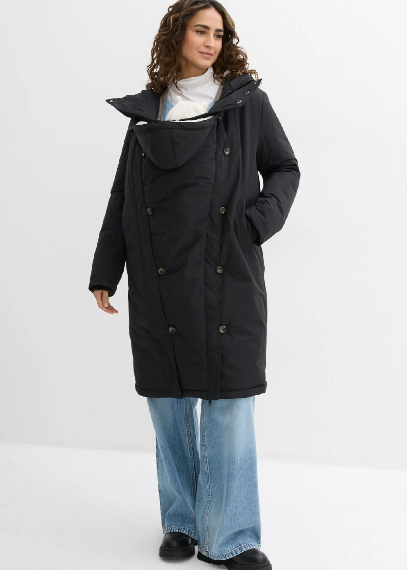 bonprix bonprix Abrigo premamá guateado 3 en 1 con inserto de porteo negro/blanco lana/marrón Online