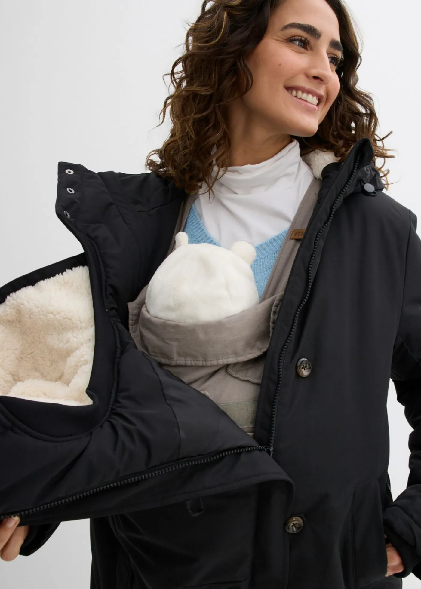 bonprix bonprix Abrigo premamá guateado 3 en 1 con inserto de porteo negro/blanco lana/marrón Online