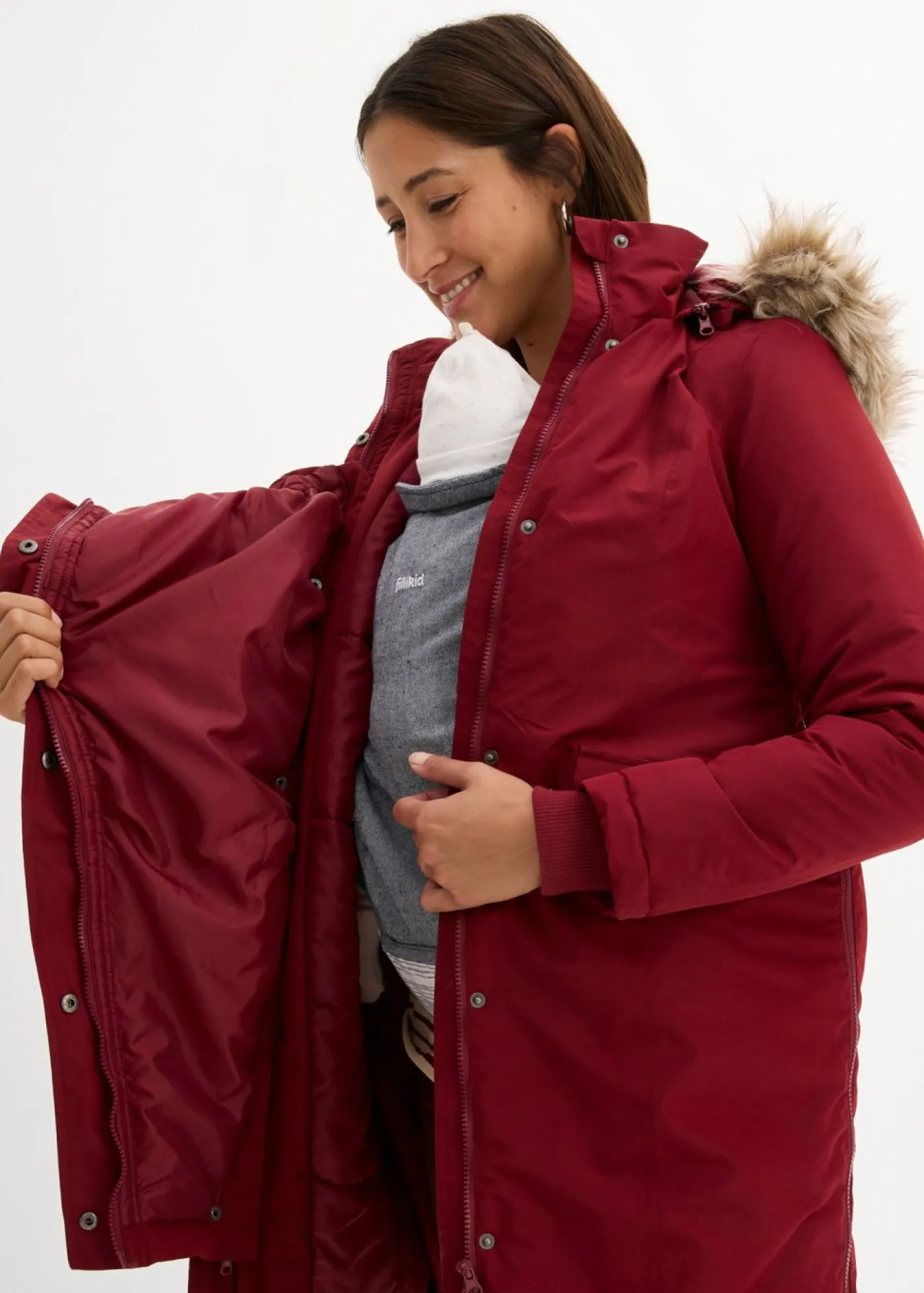 bonprix bonprix Abrigo premamá impermeable y cortavientos 3 en 1 con inserto de porteo Rojo rubí Best