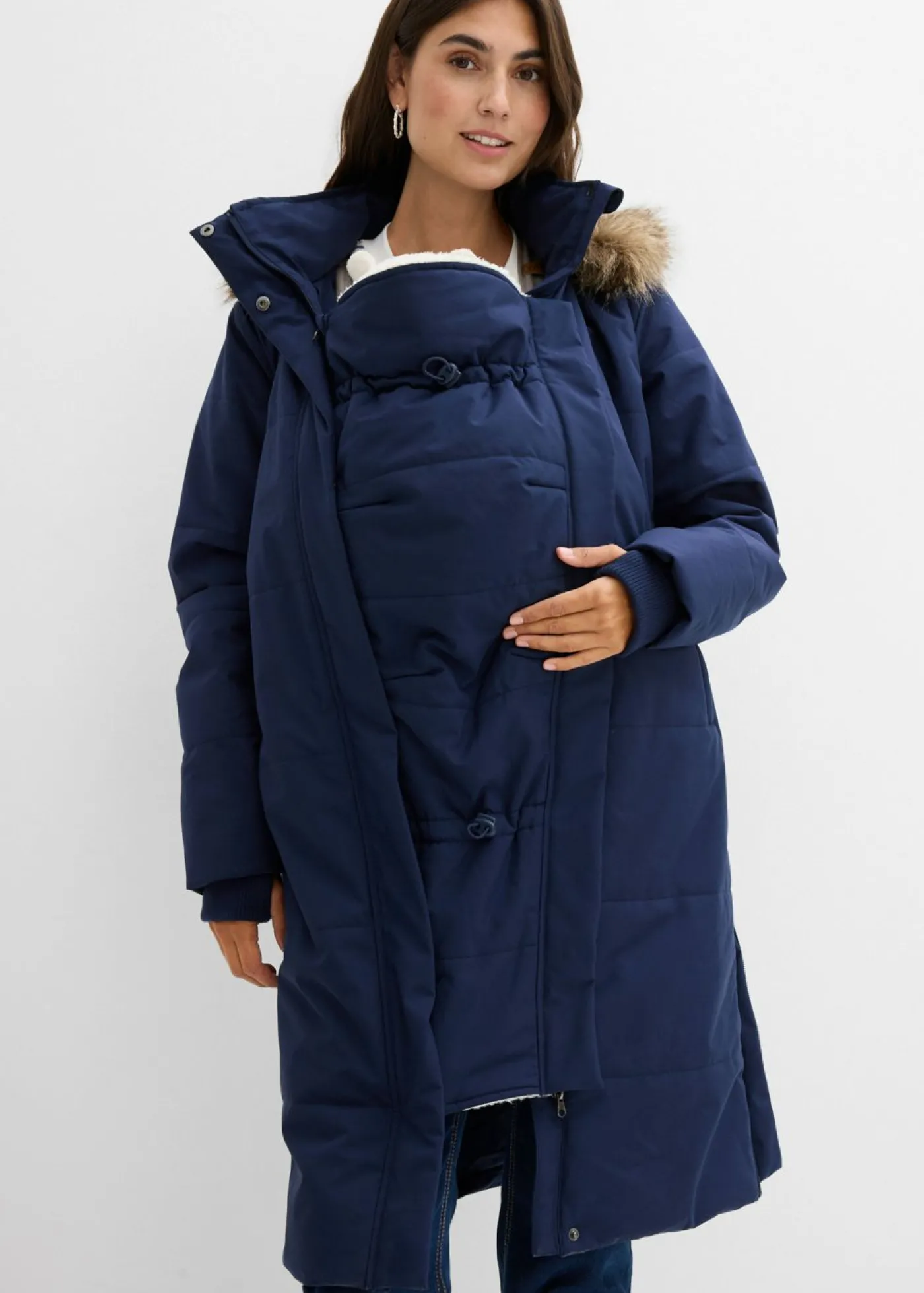 bonprix bonprix Abrigo premamá y de porteo, guateado, 3 en 1 Azul marino-beige Discount