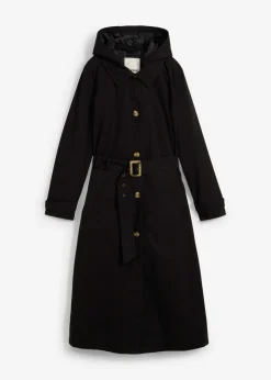 bonprix bonprix Abrigo tipo trenka con capucha desmontable Negro Online