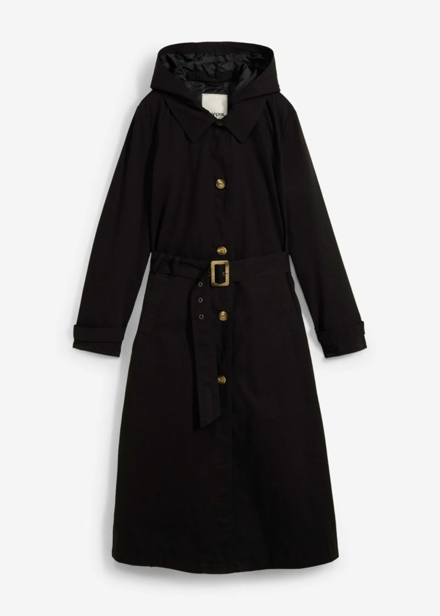 bonprix bonprix Abrigo tipo trenka con capucha desmontable Negro Online