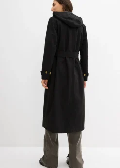 bonprix bonprix Abrigo tipo trenka con capucha desmontable Negro Online