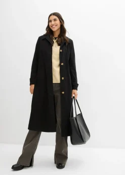 bonprix bonprix Abrigo tipo trenka con capucha desmontable Negro Online