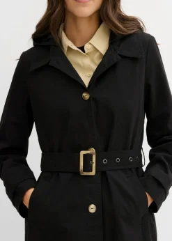 bonprix bonprix Abrigo tipo trenka con capucha desmontable Negro Online