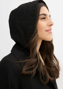 bonprix bonprix Abrigo tipo trenka con capucha desmontable Negro Online