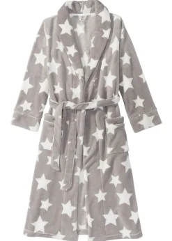 bonprix bonprix Albornoz de felpa gris-blanco lana, con estampado Clearance