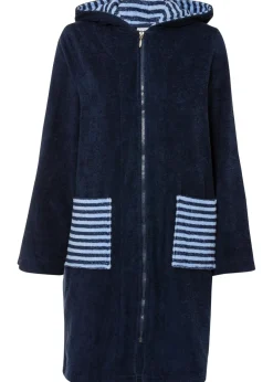 bonprix bonprix Albornoz de frottee en algodón orgánico Azul marino/azul perla de rayas Best